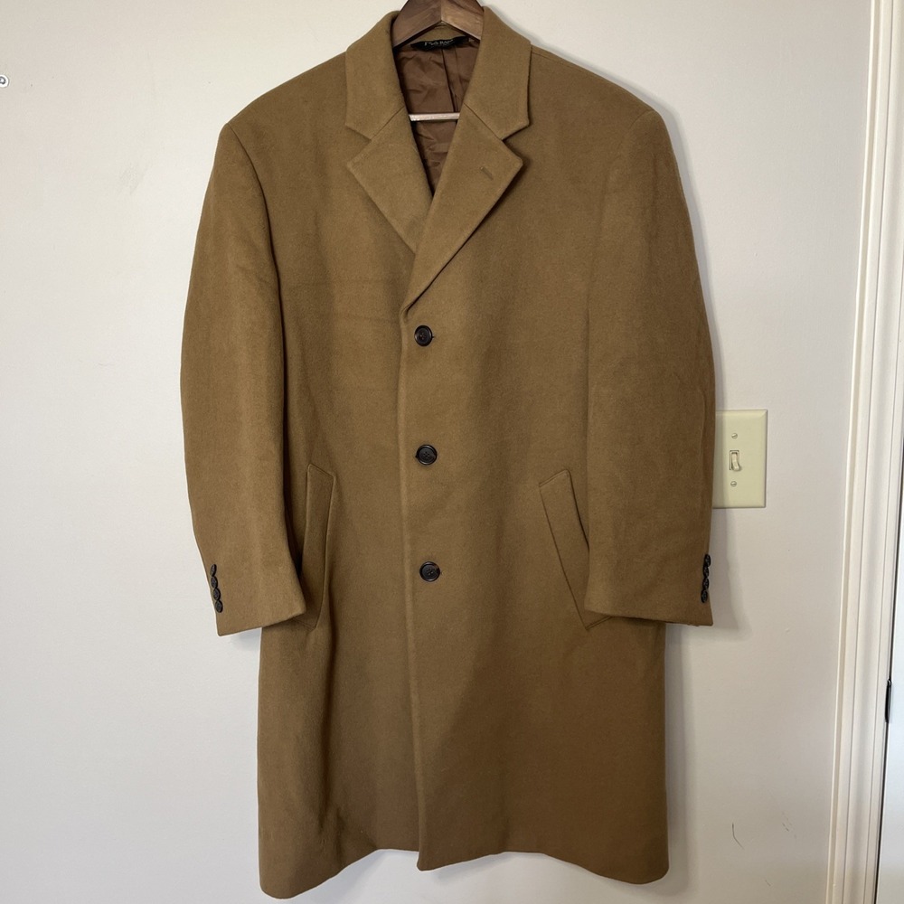 Jos A Bank‎ Coat Tan Brown 100% Wool Overcoat Topcoat Lined 38S